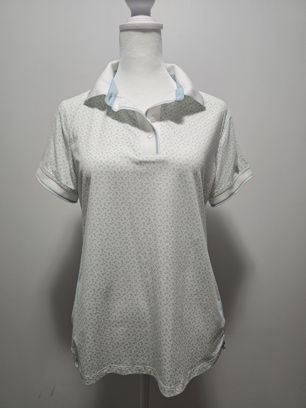 Vineyard Vines White Polo with Light Aqua Trim and Palm Print, Golf Shirt